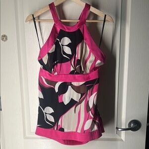 Bebe Black and White Graphic Cut Out Tank Top